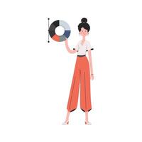 A woman stands in full growth and holds a color palette in her hands. Isolated. Element for presentations, sites. vector