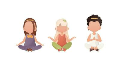 pequeño muchachas son meditando para niños meditación. vector. conjunto aislado en un blanco antecedentes. vector