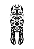 Maori style face. Black tattoo patterns. Isolated on white background. Vector illustration.