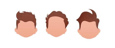 Set of faces of boys with different hairstyles. Isolated on white background. vector