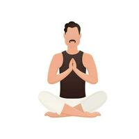 The guy sits in the lotus position and meditates. Isolated. Cartoon style. vector