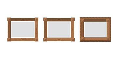 Set of empty brown picture frames. Isolated. Flat style. vector