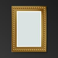 Mock up golden blank vintage picture frame on black background. Flat style. vector