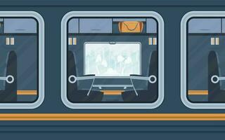 ventanas tren. carril transporte es mostrado afuera. dibujos animados estilo. plano estilo. vector