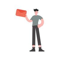 A man stands in full growth holding an envelope with a letter. Isolated. Element for presentations, sites. vector