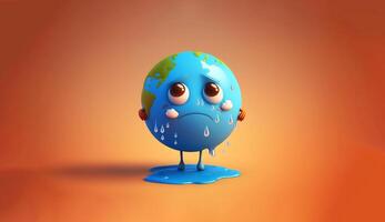 AI Generated cartoon character planet earth. Hot weather, global warming concept photo