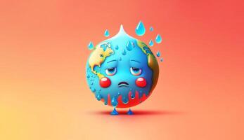 cartoon character planet earth. Hot weather, global warming concept photo