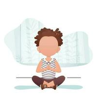 Little girl sits in the lotus position. Cute yoga, mindfulness and relaxation. Cartoon style. vector