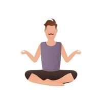 The guy sits and meditates. Isolated. Cartoon style. vector