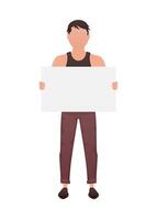 A man is in full growth and holds an empty tablet in his hands. Isolated. Cartoon style. vector