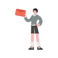 A man stands in full growth holding an envelope in his hands. Isolated. Element for presentations, sites. vector