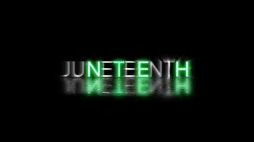 juneteenth animation avec Aléatoire embrasé texte effets et néon signe lumières sur une noir Contexte. excellent pour films, présentations, vidéos, et télévision spectacles video