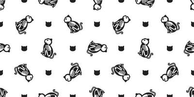 Cat seamless pattern Halloween vector Skull skeleton bone Ghost scarf isolated tile background repeat wallpaper illustration