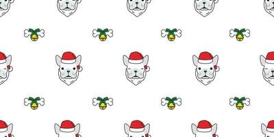 Dog seamless pattern french bulldog vector Christmas Santa Claus hat bell bone gift scarf isolated wallpaper background