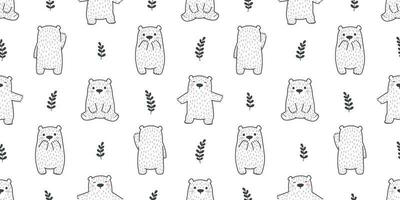 bear seamless pattern polar bear panda leaf forest doodle vector isolated background wallpaper