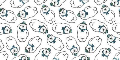 bear seamless vector polar bear pattern panda teddy scarf hat cap isolated tile background repeat wallpaper
