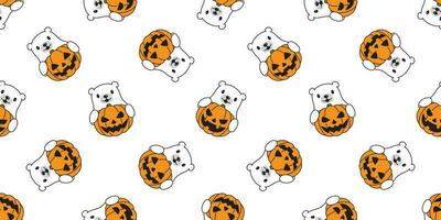 bear seamless pattern vector pumpkin Halloween polar bear teddy panda scarf cartoon isolated repeat wallpaper tile background illustration