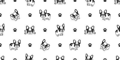 Dog seamless pattern french bulldog paw vector repeat background tile cartoon wallpaper isolated black