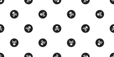 pirate cross bone seamless pattern Halloween skull polka dot background wallpaper isolated black vector