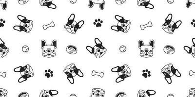 Dog seamless pattern french bulldog vector paw bone ball tile background scarf isolated repeat wallpaper illustration cartoon white