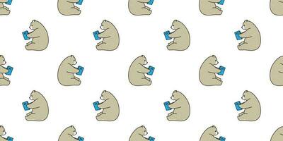 Bear seamless pattern polar bear vector panda reading book isolated background wallpaper illustration cartoon