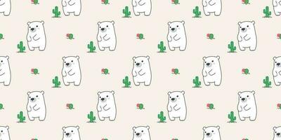 bear seamless pattern polar bear vector panda cactus flower teddy isolated background repeat wallpaper