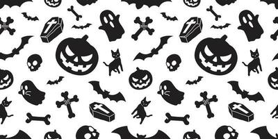 Halloween seamless pattern spooky vector pumpkin bat ghost Dracula coffin skull bone scarf isolated illustration tile background wallpaper