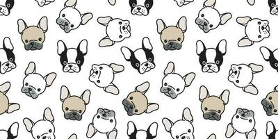 Dog seamless pattern french bulldog pug head vector wallpaper background repeat cartoon isolated
