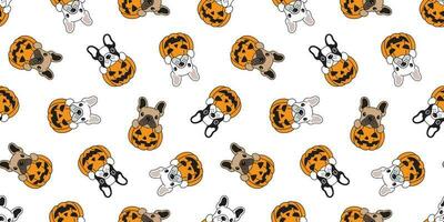 dog seamless pattern vector french bulldog pumpkin Halloween cartoon scarf cartoon isolated repeat wallpaper tile background illustration