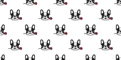 Dog seamless pattern french bulldog vector valentine rose flower tile background cartoon illustration scarf isolated repeat wallpaper