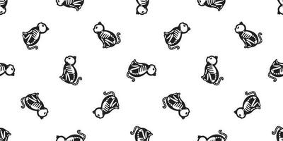 Cat seamless pattern vector Halloween Skull skeleton bone Ghost scarf isolated tile background repeat wallpaper