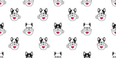 Dog seamless pattern french bulldog pug isolated cup heart valentine background wallpaper vector