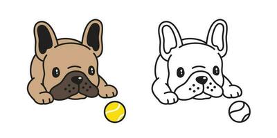 perro vector francés buldog icono logo tenis pelota juguete dibujos animados personaje ilustración símbolo garabatear marrón