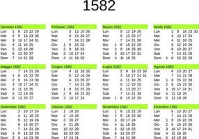 año 1582 calendario en italiano vector