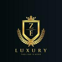 ZE Letter Initial with Royal Luxury Logo Template vector