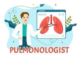 Pulmonologist Vector Illustration with Doctor Pulmonology, Lungs Respiratory System Examination and Treatment in Flat Cartoon Hand Drawn Templates