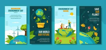 World Environment Day Social Media Stories Flat Cartoon Hand Drawn Templates Background Illustration vector