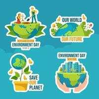 World Environment Day Label Flat Cartoon Hand Drawn Templates Background Illustration vector