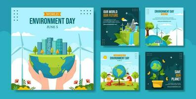 World Environment Day Social Media Post Flat Cartoon Hand Drawn Templates Background Illustration vector