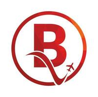 Letter B Air Travel Logo Design Template. B letter and plane logo design icon vector.. vector