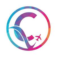 Letter C Air Travel Logo Design Template. C letter and plane logo design icon vector. vector