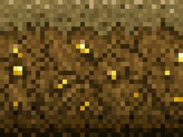 Golden ore, ground blocks pixel game background vector