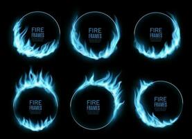 Round frames, blue gas fire flames or burning glow vector