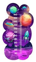 Kids height chart, growth meter with planets vector