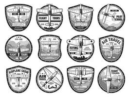 aire viaje y avión espectáculo íconos vector conjunto