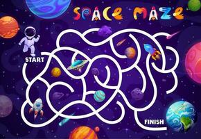 Labyrinth maze game with space planets, astronaut vector