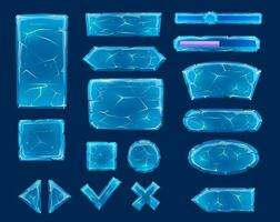 Cartoon ice buttons, game interface vector element