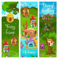 Dwarf, elf and fairy cartoon dwellings and houses vector