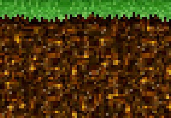 Pixel game golden ore, grass and soil background
