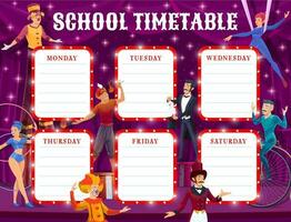 Cartoon circus education timetable schedule vector